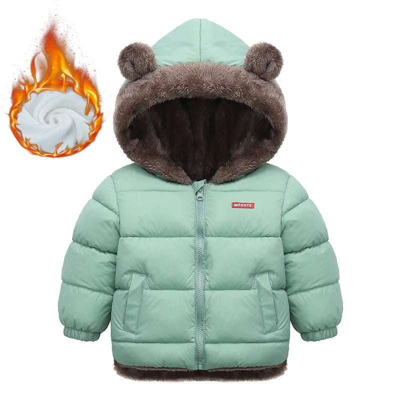 Winter Boys Girls Down Coats Kids Plush Velvet Jackets Children Thick Hooded Outerwear Baby Toddler Autumn Winter Padded Clothes