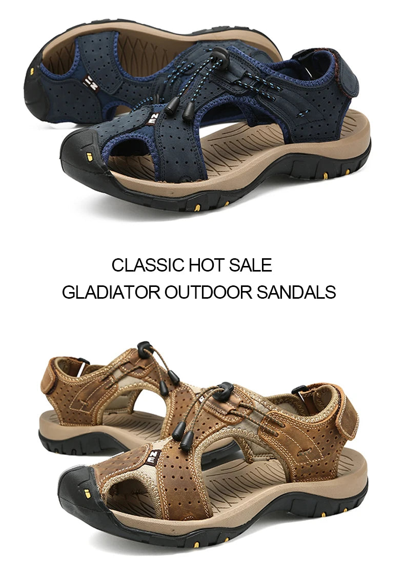 Leather Men Sandals Summer Shoes 2023 New Plus Size Mens Sandals Fashion Casual Outdoor Beach Slippers Breathable Wading Shoes