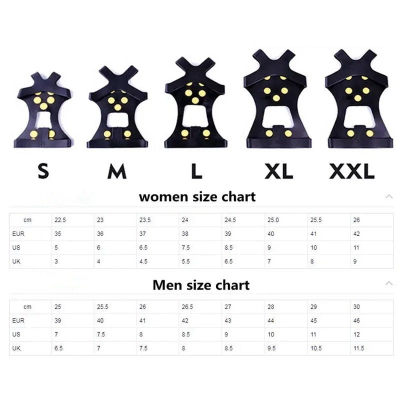 10 Studs Anti-Skid Snow Ice Gripper Climbing Shoe Spikes Grips Cleats Overshoes Crampons Spike Shoes Outdoor Mountaineering