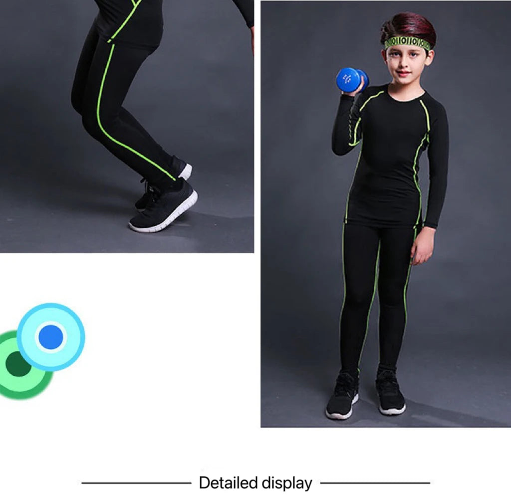 1 Set Boy Autumn Winter Quick Drying Tights Clothe Youth Kid Leggings Shirt Long Sleeve Basketball Football Sport Fitness Suit