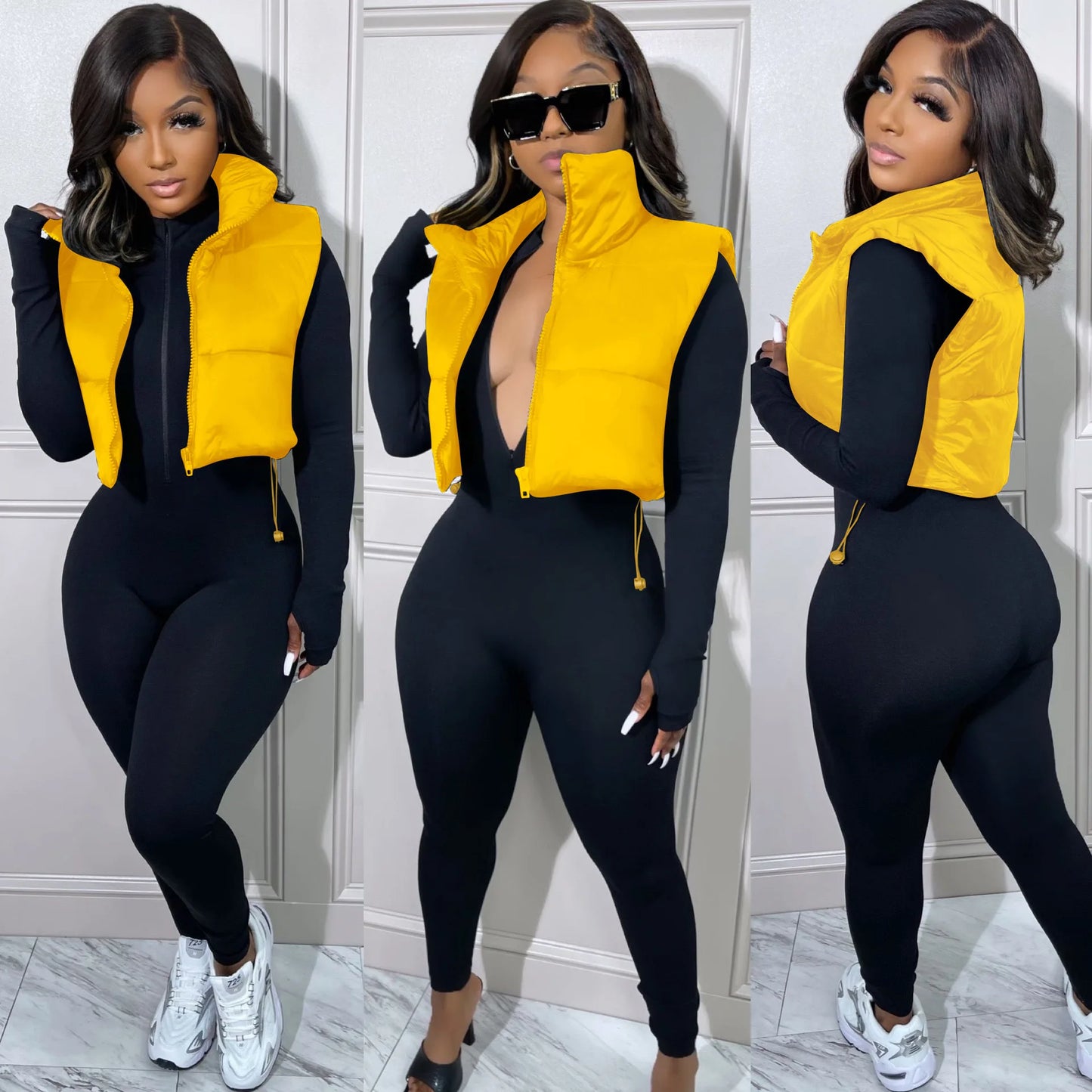 Women's Winter Vest Fashion Faux Leather Padded Jacket Coat Vintage PU Black And White Female Short Waistcoat Chic Clothes Tops