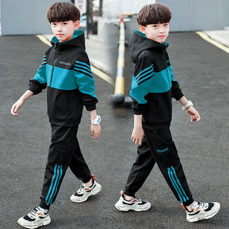Boys Suit Sweatshirts +Pants Cotton 2Pcs/Sets 2023 Luxury Spring Autumn Thicken Sports Sets Kid Breathable Children Clothing
