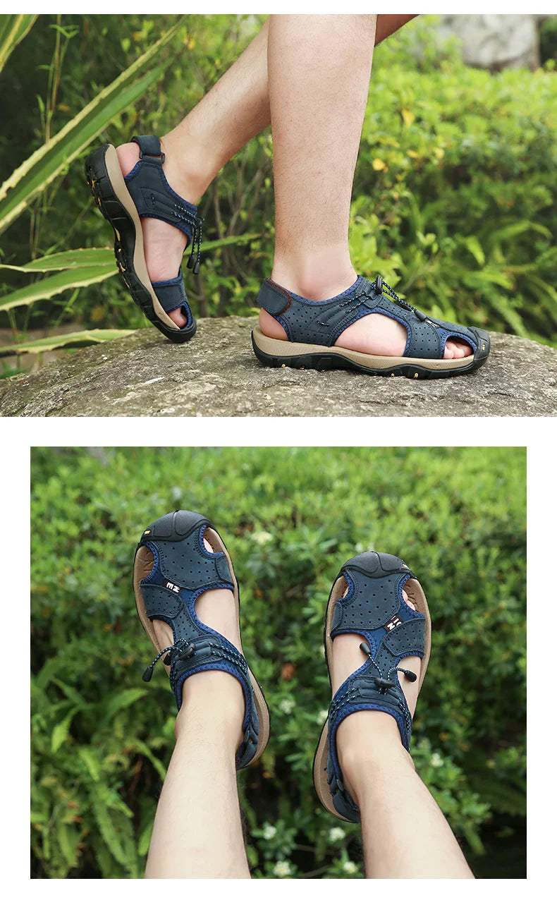 Leather Men Sandals Summer Shoes 2023 New Plus Size Mens Sandals Fashion Casual Outdoor Beach Slippers Breathable Wading Shoes