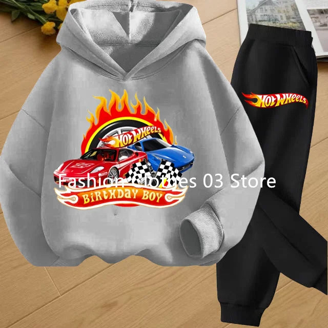 Fashion Sweatshirt Casual Sportswear Kids Clothing Hot Wheels Car Game Printed Hoodie Coat 3-12 Yrs Boys Girls Toddler Top+pants