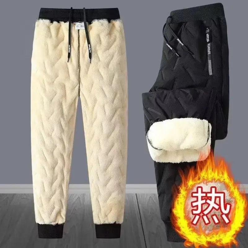 Men's Winter Thiened Fce Lined down Cotton Pants Casual Snowy Work Trousers Warm Lamb Velvet Long Pants Faion Urban Sle
