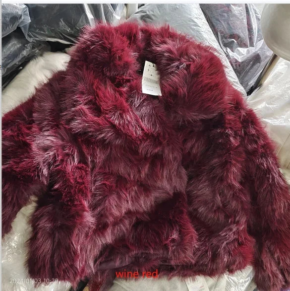 HH Winter Female Street Fashion Warm Coats Long Sleeves Hidden Buttons Lapel Plush Casual Artificial Fur Effect Retro Coat