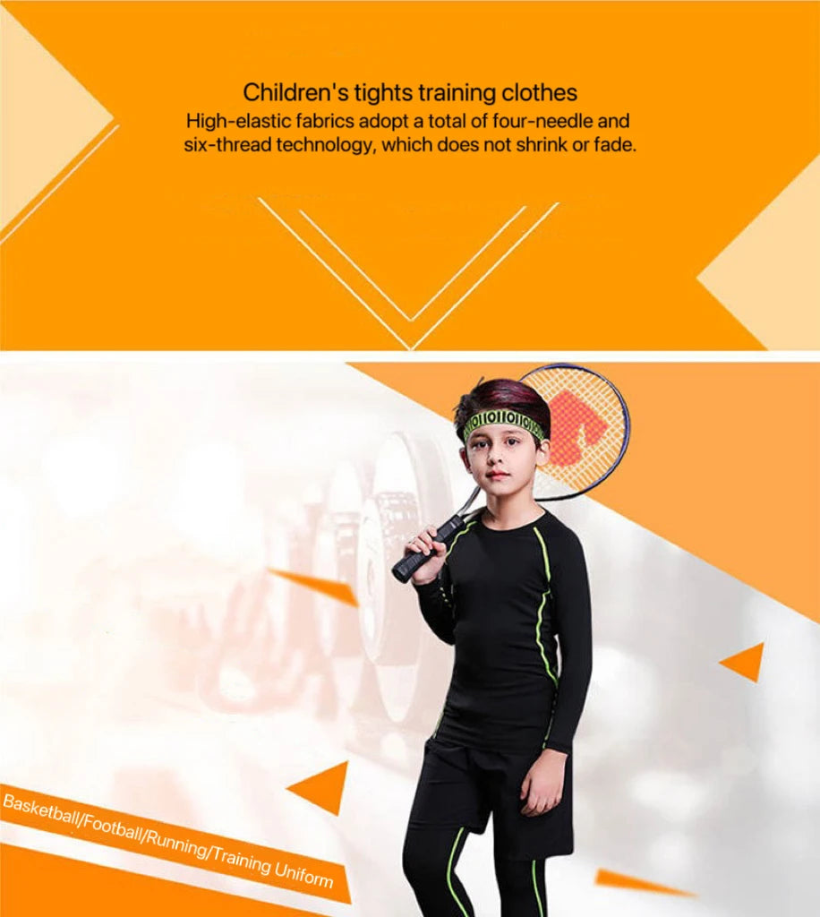 1 Set Boy Autumn Winter Quick Drying Tights Clothe Youth Kid Leggings Shirt Long Sleeve Basketball Football Sport Fitness Suit