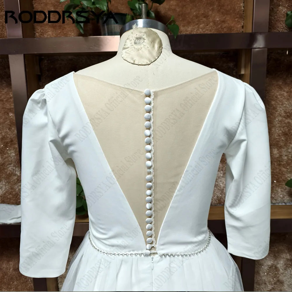 RODDRSYA Elegant Wedding Dresses For Bride Simple Ankle Length Bridal Gowns A-Line V-Neck 3/4 Sleeves Simple Short Robes Mariee
