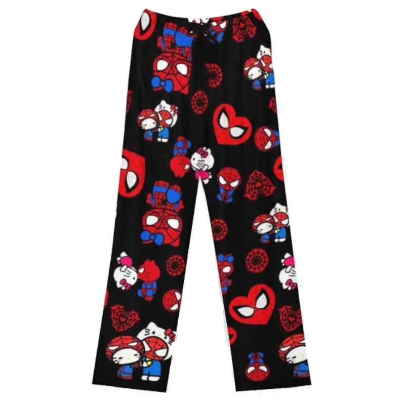 Spiderman Walking Bent Pants Sleepwear Hello Kitty Y2K Winter Plush Pajama Pants Home Plush Pants Winter Couple Pajama Pants