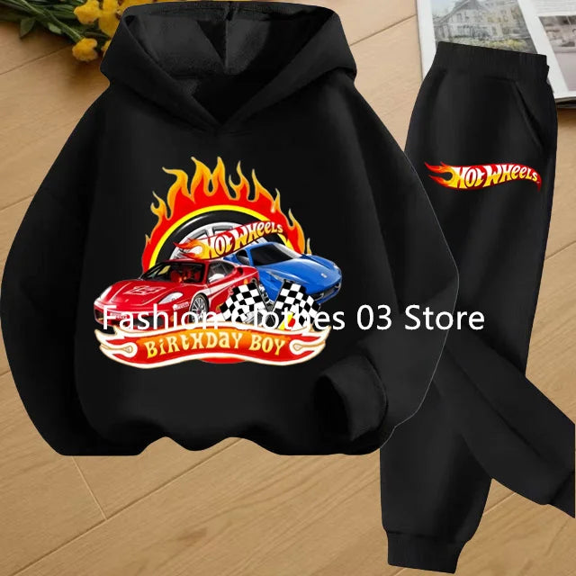 Fashion Sweatshirt Casual Sportswear Kids Clothing Hot Wheels Car Game Printed Hoodie Coat 3-12 Yrs Boys Girls Toddler Top+pants