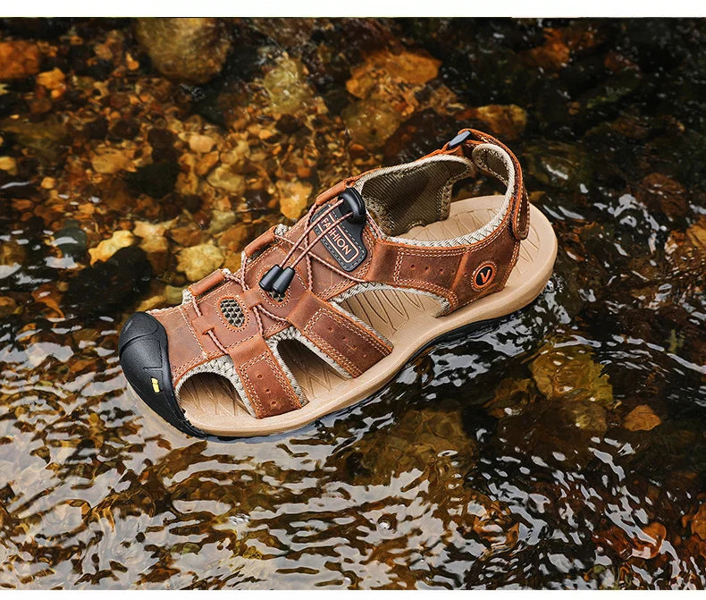 Leather Men Sandals Summer Shoes 2023 New Plus Size Mens Sandals Fashion Casual Outdoor Beach Slippers Breathable Wading Shoes