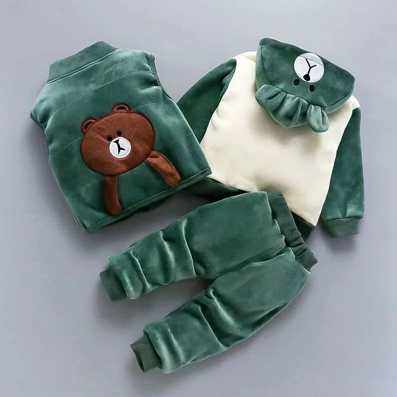 Boys Girls Padded Sets New Autumn Winter Children's Suits Kids Hooded Jackets+Pants 3Pcs Outfits Baby Spring Cartoon Clothing