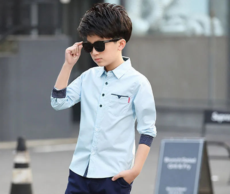 2025 Teenager Kids Boys Clothes Children Shirts Fashion School Casual Tops Cotton Boys Shirts 5 6 7 8 9 10 11 12 13 14 15 Years