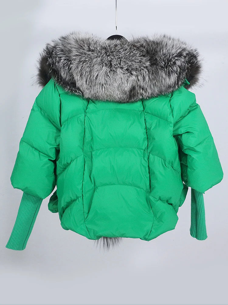 OFTUBY 2023 White Duck Down Jacket Winter Women Warm Loose Coat Natural Real Fox Fur Collar Thick Luxury Outerwear New Fashion