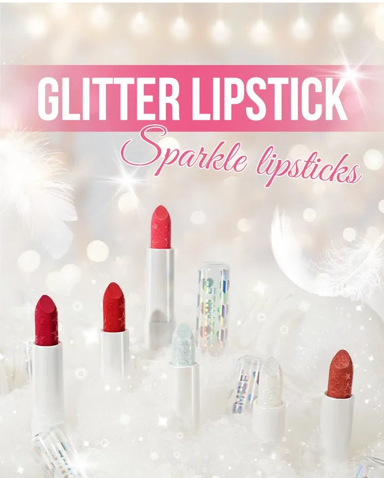 Diamond Metallic Pearlescent Lipstick Shiny Non-stick Cup Matte Velvet Waterproof Lip Stick Sexy Red White Lips Makeup Cosmetics