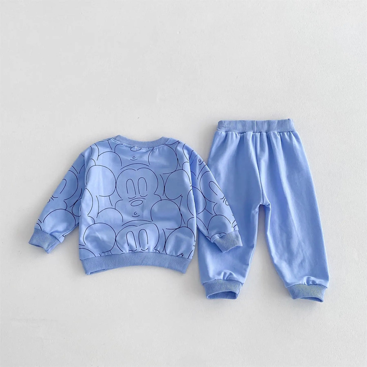 0-3Age Child Clothing Full Print Sweatshirts Solid Color Pants New Cartoon Hoodie All-match Pants Outer Wear Kids Two Piece Set