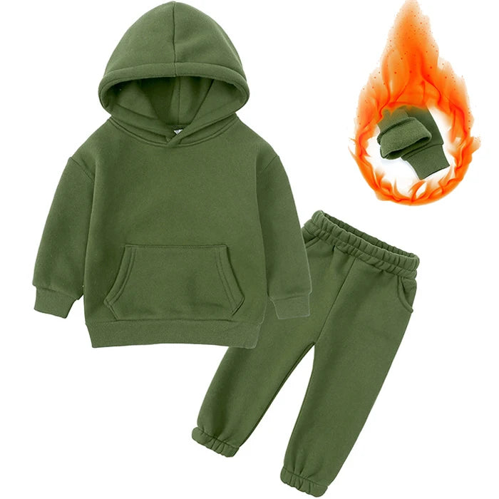 2-12 years old children's clothing winter new boys and girls' fleece sweater suit hooded Plush sportswear children's suit