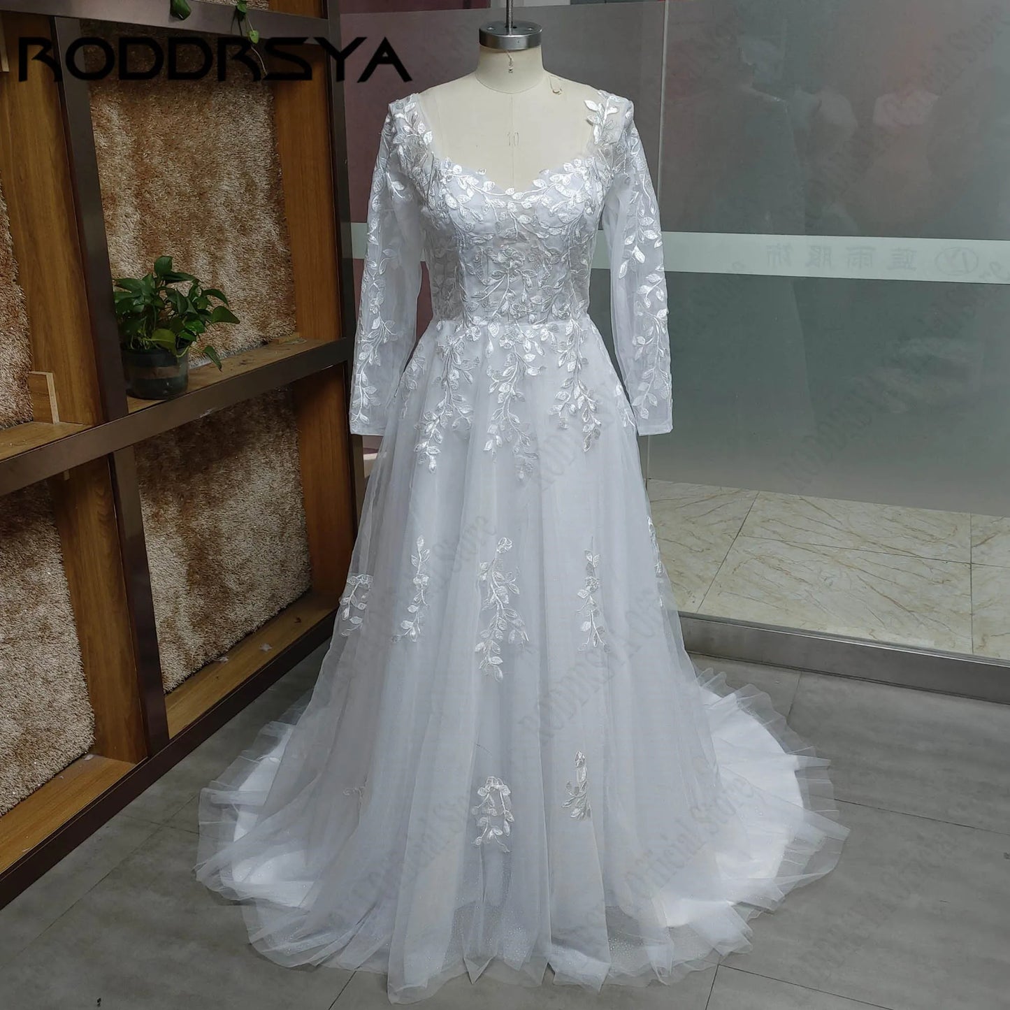 RODDRSYA A-Line Tulle Bridal Dresses Detachable Long Sleeve V-Back Appliques Wedding Gowns Sweetheart robe de mariée Customized