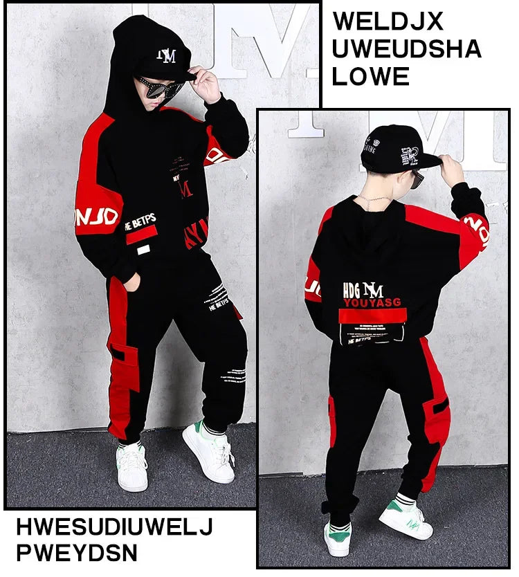 2025 spring autumn children Boy Clothes Teenager tracksuit letters Hooded Top Shirts Sweatshirt + Ankle-tie Pant 5 10 11 12 year