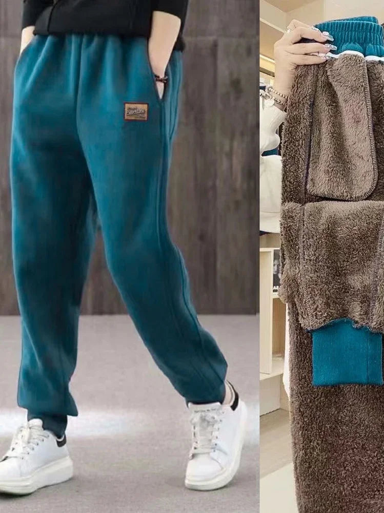 Winter Thick Warm Trousers Casual Sports Pants for Women High Waist Lamb's Wool Harem Pants with Fleece Cuffed Joggers 4XL