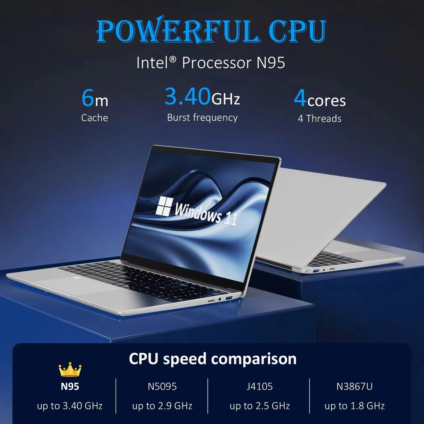New Ultra Slim Laptop 15.6" Intel N95 32GB 2048GB 7500mAh Large Battery Windows 11 Pro  Notebook Gamer Fingerprint Unlock