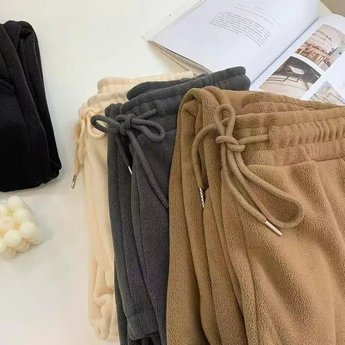 Women Winter Thick Warm Trousers Warm Double-sided Polar Fleece Harem Pants Casual Sports High Waist Comfortable Baggy Long Pant