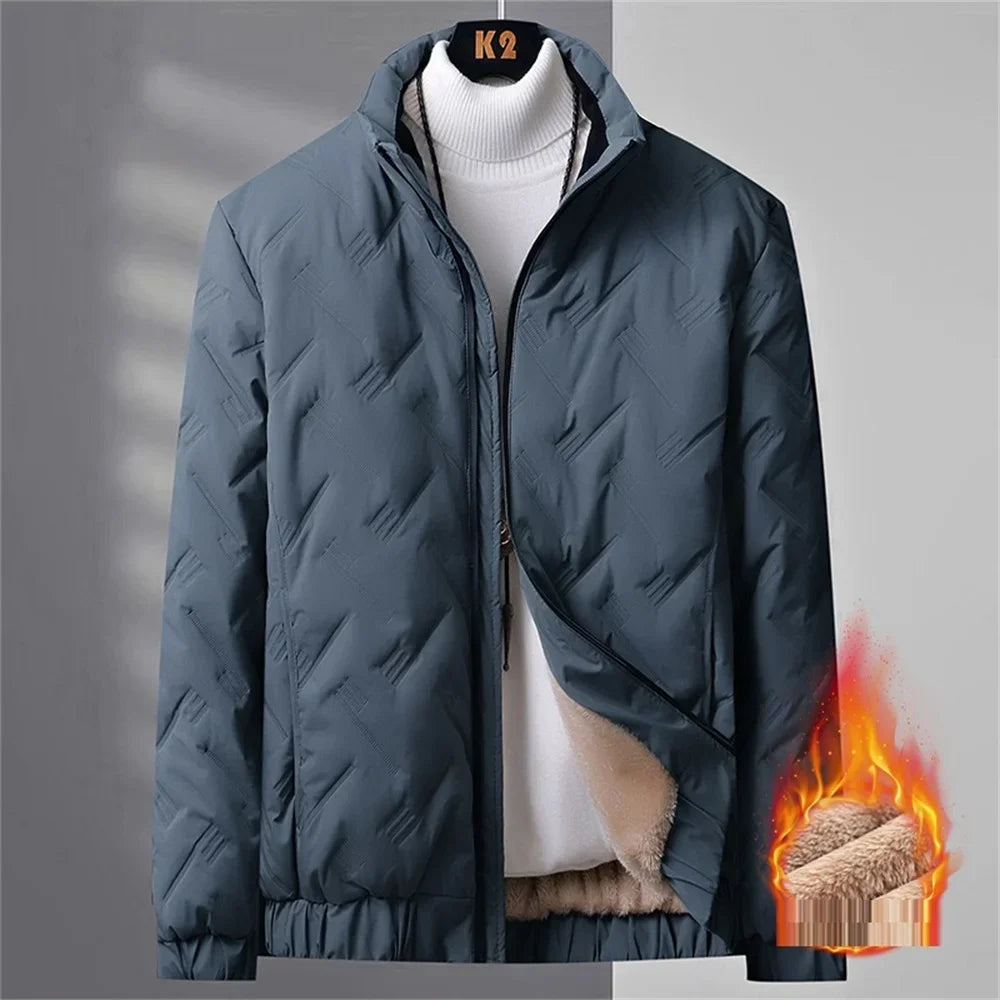 Winter Casual Fashion Streetwear Jacket Mens Puffer Coats Mens Clothes  Standing Collar Warm Top Coat Middle-aged Men With Plush