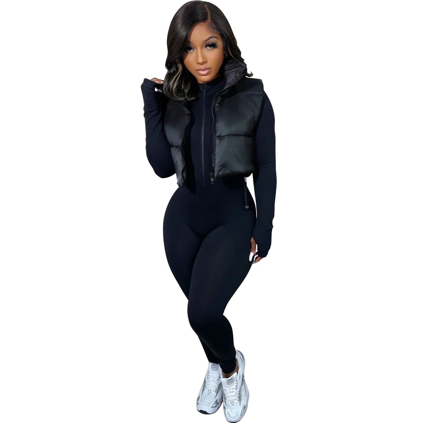 Women's Winter Vest Fashion Faux Leather Padded Jacket Coat Vintage PU Black And White Female Short Waistcoat Chic Clothes Tops