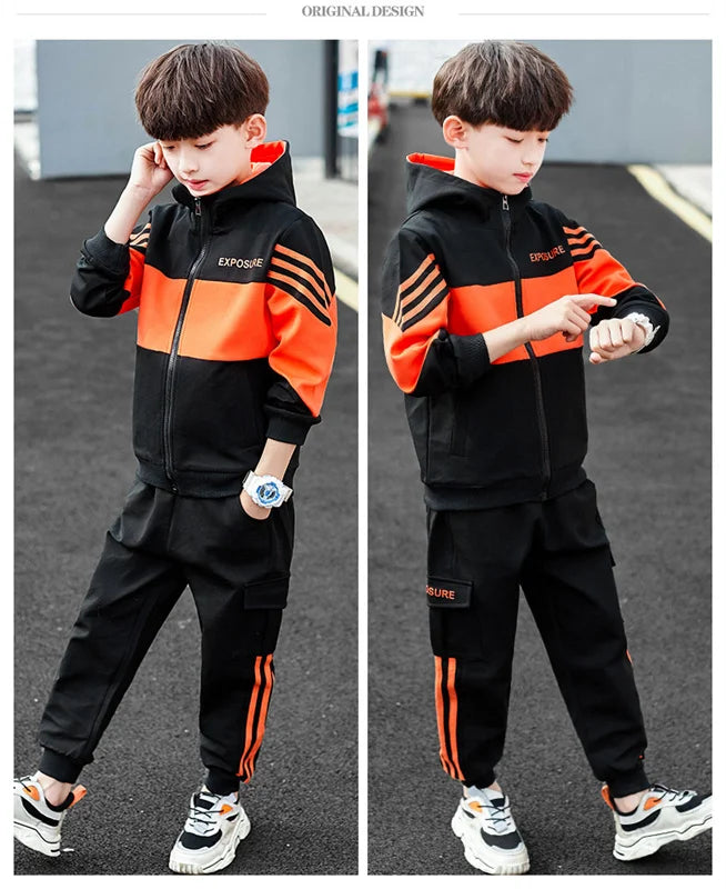 Boys Suit Sweatshirts +Pants Cotton 2Pcs/Sets 2023 Luxury Spring Autumn Thicken Sports Sets Kid Breathable Children Clothing