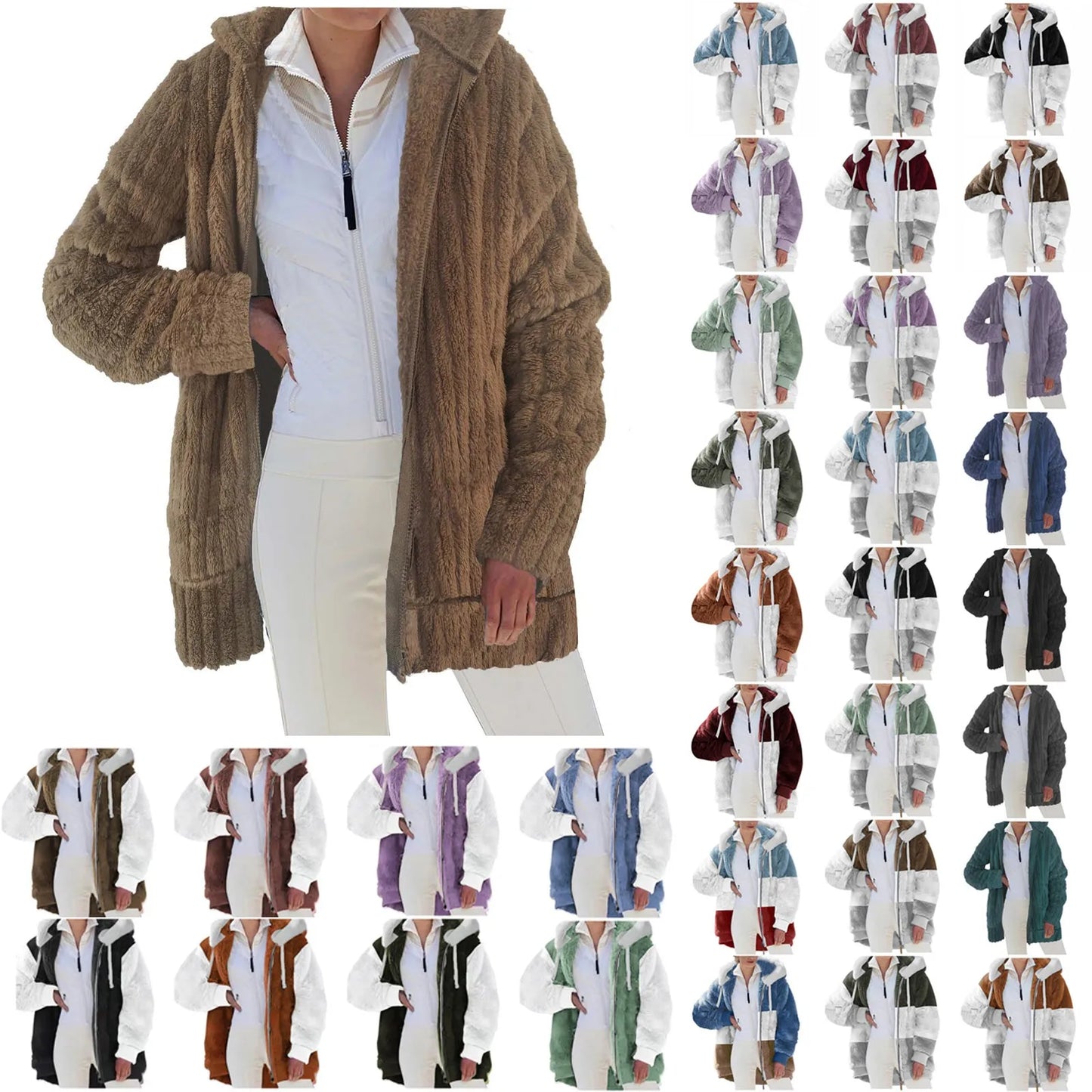 Winter Fashion Women's Coat New Casual Hooded Zipper Ladies Clothes Cashmere Women Fleece Jacket Solid Color Ladies Coats