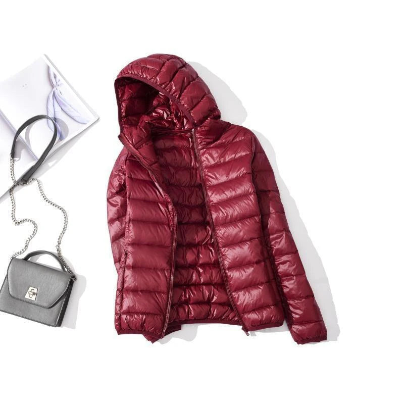 2022 Duck Ultra Light Down Jacket Women Winter Goose Feather Coat Thin Slim Warm Parka Hooded Outerwear Double Side Wear