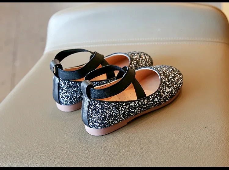 Princess Glitter Leather Girls Shoes Soft Comfortable Shiny Sequined Kids Shoes Sweet Wedding Dress Party Flats Mary Jane Shoes