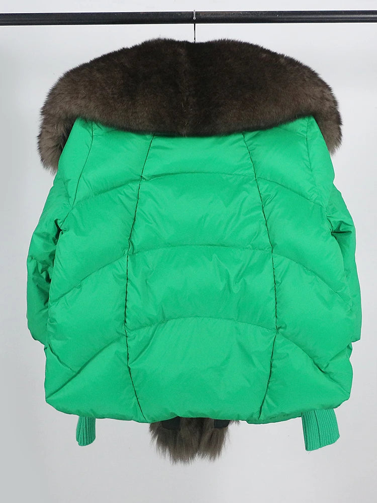 OFTUBY 2023 White Duck Down Jacket Winter Women Warm Loose Coat Natural Real Fox Fur Collar Thick Luxury Outerwear New Fashion