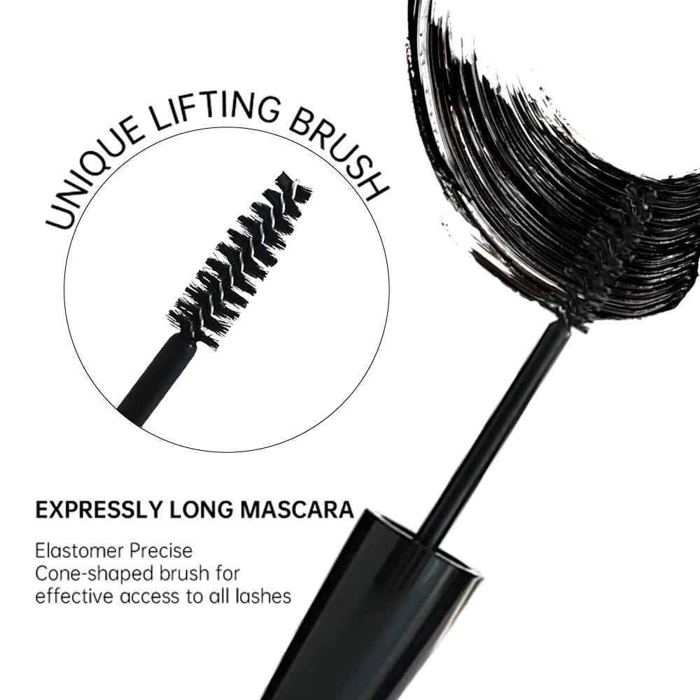 Black Mascara Thickening - Long-Lasting, Volumizing , Fiber Formula with 360° Spiral Brush Waterproof Liquid Fiber Mascara