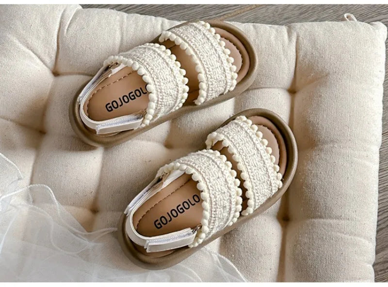 Girls' Sandals Open Toe Baby Shoes for Little Girls Sweet Casual Soft Sole Straight Strap Beach Slipper Flats Size 21-30