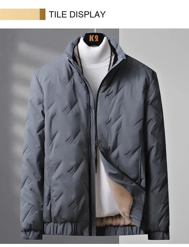Winter Casual Fashion Streetwear Jacket Mens Puffer Coats Mens Clothes  Standing Collar Warm Top Coat Middle-aged Men With Plush