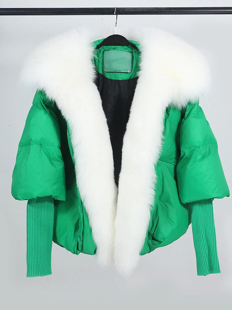 OFTUBY 2023 White Duck Down Jacket Winter Women Warm Loose Coat Natural Real Fox Fur Collar Thick Luxury Outerwear New Fashion