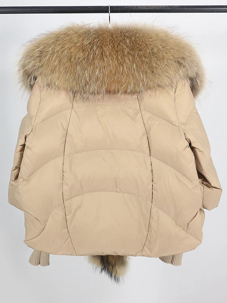 OFTUBY 2023 White Duck Down Jacket Winter Women Warm Loose Coat Natural Real Fox Fur Collar Thick Luxury Outerwear New Fashion