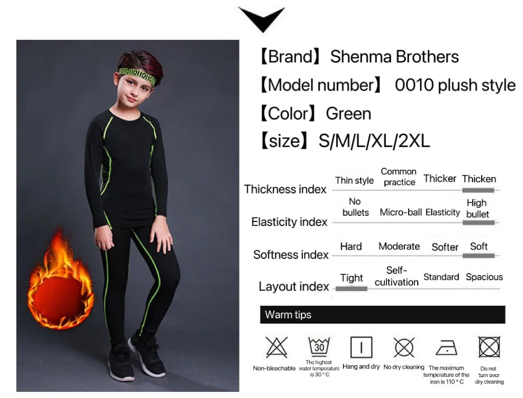 1 Set Boy Autumn Winter Quick Drying Tights Clothe Youth Kid Leggings Shirt Long Sleeve Basketball Football Sport Fitness Suit