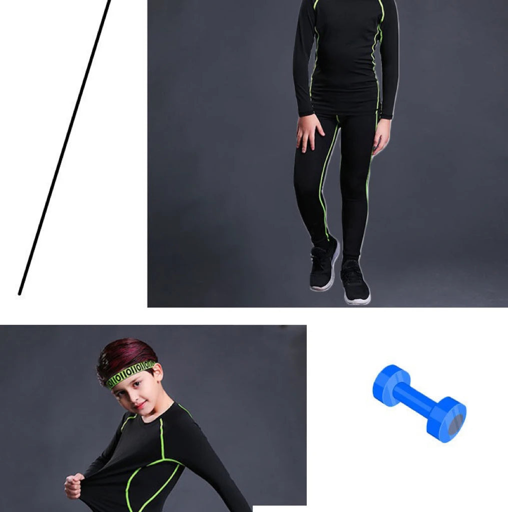 1 Set Boy Autumn Winter Quick Drying Tights Clothe Youth Kid Leggings Shirt Long Sleeve Basketball Football Sport Fitness Suit