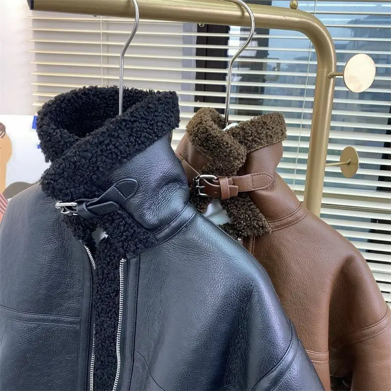 Autumn Winter Boys New Fashion PU Leather Jacket Keep Warm Thicken  Winter Coats PU Leather  Girls Warm Fleece Jacket