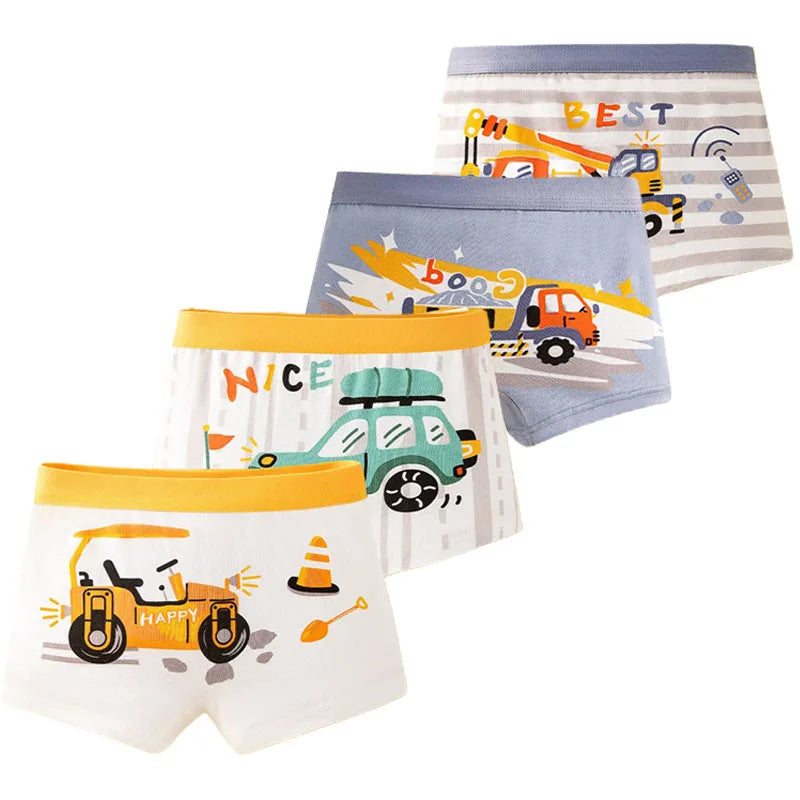 4 Pcs/Lot Children Panties Cotton Underwear For Boys 3-14 Years Breathable Kids Underpants Cars Patterns Cartoon Boy Boxer Brief