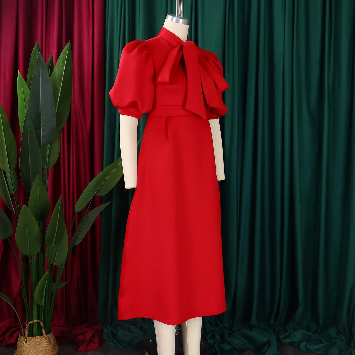 Elegant Party Dresses for Woman 2024 Luxury Bow Collar Short Sleeve High Waisted A Line Pleated Ankle Length Birthday Party Robe