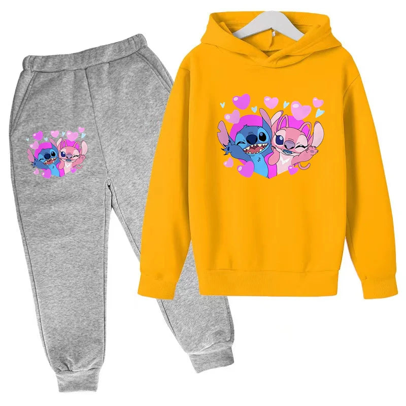 New Cute Stitch Hoodies Sweatshirts Girls Clothes Children's Clothing Sets Child Girl Tops+Pants 2 Pcs Suits Boys Tracksuits Set