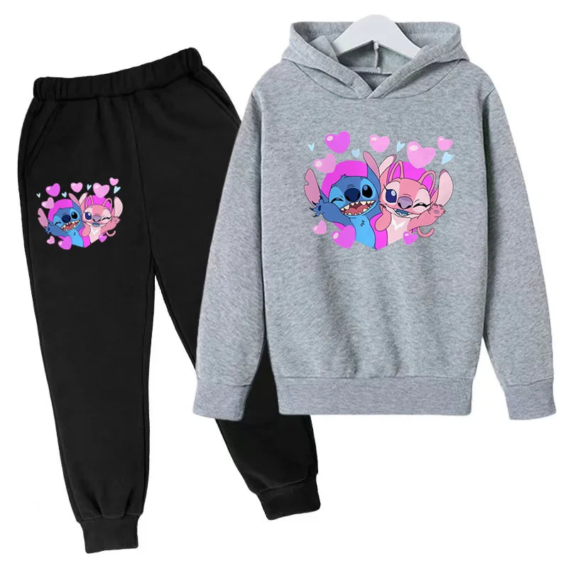 New Cute Stitch Hoodies Sweatshirts Girls Clothes Children's Clothing Sets Child Girl Tops+Pants 2 Pcs Suits Boys Tracksuits Set