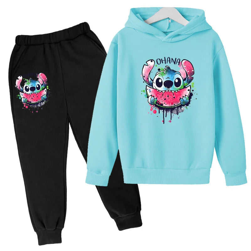 New Cute Stitch Hoodies Sweatshirts Girls Clothes Children's Clothing Sets Child Girl Tops+Pants 2 Pcs Suits Boys Tracksuits Set