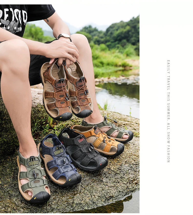 Leather Men Sandals Summer Shoes 2023 New Plus Size Mens Sandals Fashion Casual Outdoor Beach Slippers Breathable Wading Shoes