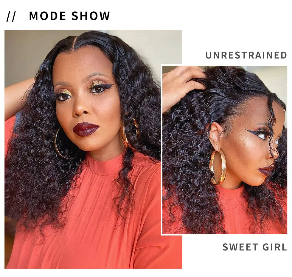 SVT Brazilian Water Wave Short Bob Lace Front Closure Wig Human Hair Wigs Wavy Curly Bob Frontal Wigs For Women Preplucked