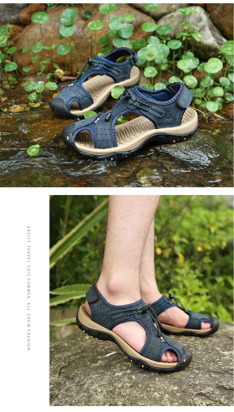 Leather Men Sandals Summer Shoes 2023 New Plus Size Mens Sandals Fashion Casual Outdoor Beach Slippers Breathable Wading Shoes