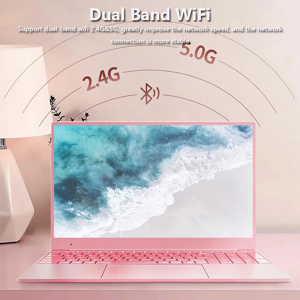 11th Gen Celeron N5095 Laptop - Win 10/11, 16GB 32GB RAM, 128GB - 2TB SSD. 2.4G/5.0G WiFi & Bluetooth, stylish pink keyboard.